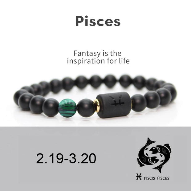 Buddha Stones 12  Constellations of the Zodiac Black Onyx Adjustable Bracelet