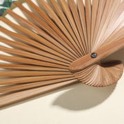 Buddha Stones Pine Tree Garden Peony Handheld Paper Bamboo Folding Fan 26cm 17