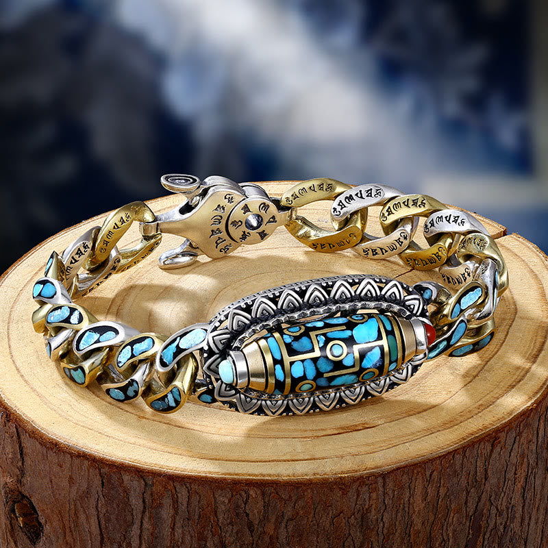 Tibetan Old Lucky Eye Beads Ring With Gold Plated Sterling Silver Ring shops & Turquoise Wrap Around