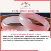 Buddha Stones Pink Golden Silk Jade Wealth Luck Bracelet Bangle