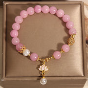 Buddha Stones Pink Jade Pearl Lotus Charm Harmony Bracelet Bracelet BS 2