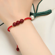 Buddha Stones Handmade Cinnabar Om Mani Padme Hum Engraved Beads Blessing Braided Bracelet Bracelet BS 6