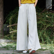 Buddha Stones Plain Wide Leg Pants Dance Women's Yoga Pants With Pockets Wide Leg Pants BS White L(Waist 69cm/Hips 120cm/Length 101cm)