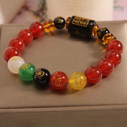 Buddha Stones Five Elements Black Onyx Red Agate Wisdom Wealth Bracelet Bracelet BS 19