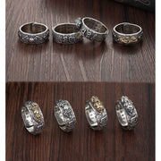 Buddha Stones Tibetan 990 Sterling Silver Om Mani Padme Hum PiXiu Dorje Vajra Heart Sutra Engraved Wealth Ring Ring BS 17