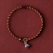 Buddha Stones Handcrafted Red Gold Rope Lotus Peace And Joy Charm Braid Bracelet Bracelet BS Silver Lotus Pod Charm Dark Red Gold(Wrist Circumference 14-16cm)