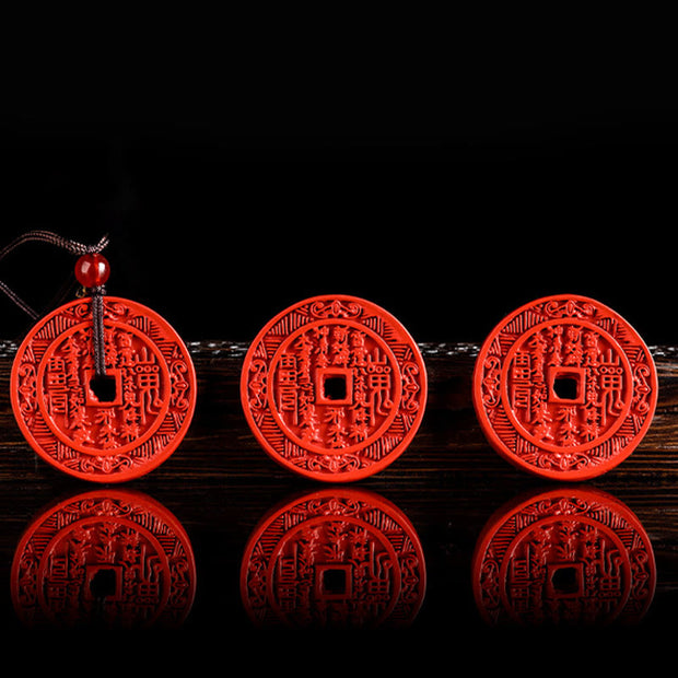 Buddha Stones Natural Cinnabar Mountain Ghosts Spend Money Bagua Design Blessing Necklace Pendant Necklaces & Pendants BS 6