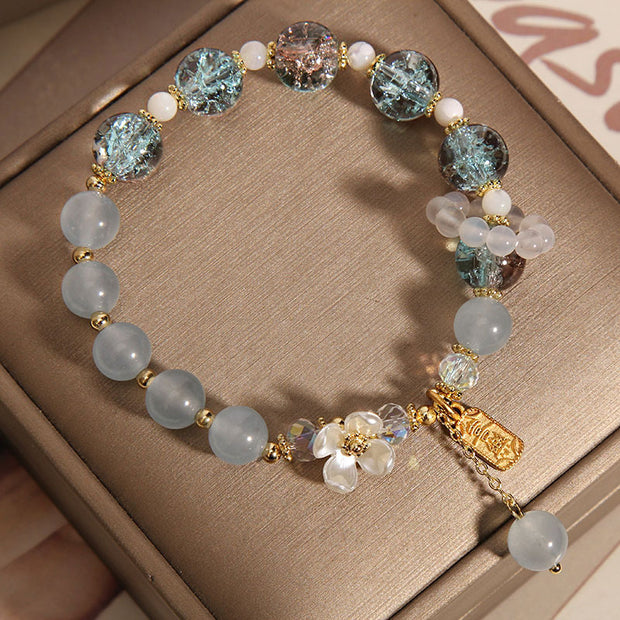 Buddha Stones Natural Blue Crystal Amethyst Chalcedony Flower Healing Bracelet Bracelet BS 1