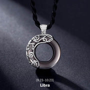 Buddha Stones 12 Constellations of the Zodiac Ice Obsidian Blessing Round Pendant Necklace Necklaces & Pendants BS Libra