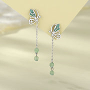 Buddha Stones 925 Sterling Silver Natural Green Aventurine Butterfly Luck Necklace Pendant Earrings Set Bracelet Necklaces & Pendants BS Earrings