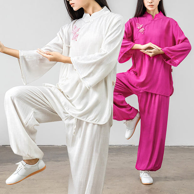 Buddha Stones 2Pcs Tang Suit Frog-Button Shirt Top Pants Meditation Tai Chi Cotton Linen Women's Set Women's Meditation Cloth BS 21