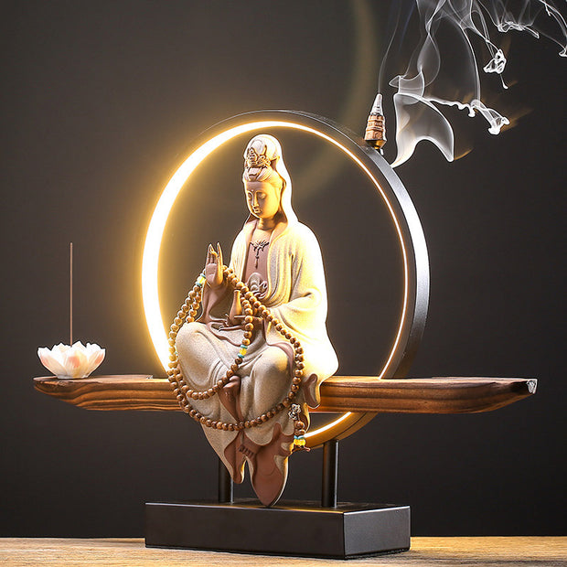 Buddha Stones Buddha Avalokitesvara Ceramic Lotus Relaxation Incense Burner Decoration Decorations Incense Burner BS 10