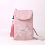Buddha Stones Small Embroidered Flowers Crossbody Bag Shoulder Bag Double Layer Cellphone Bag Crossbody Bag BS 7