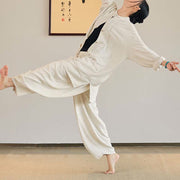 Buddha Stones Plain Long Sleeve Coat Jacket Top Wide Leg Pants Zen Tai Chi Yoga Meditation Clothing Clothes BS 6