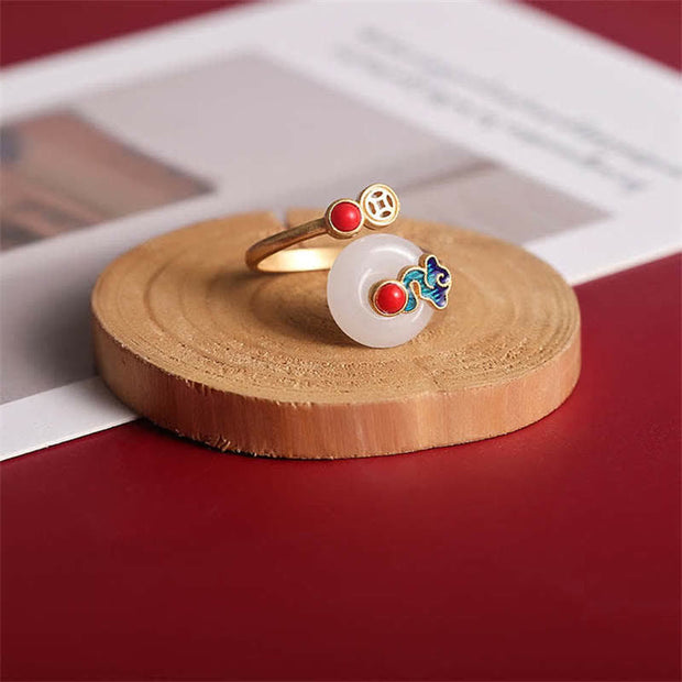 Buddha Stones White Jade Auspicious Cloud Fortune Bracelet Ring Earrings Necklace Bracelet BS 15