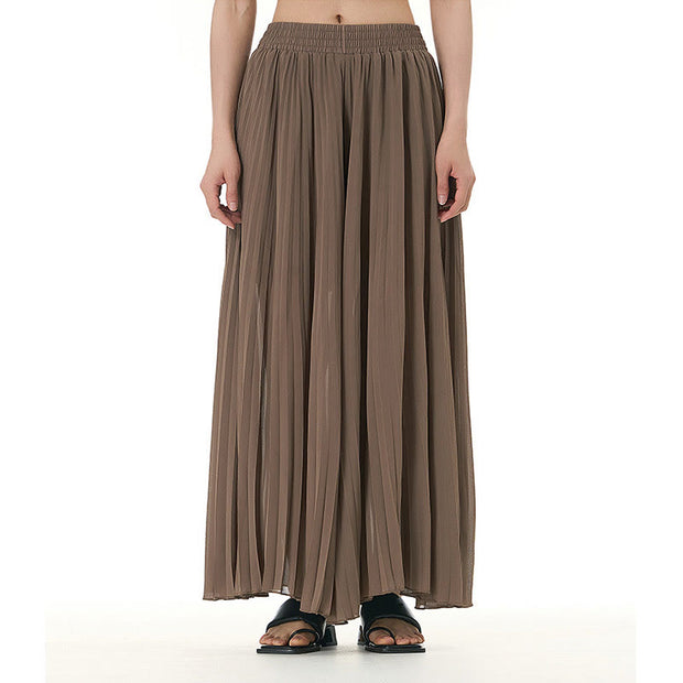 Buddha Stones Solid Color Loose Long Pleated Wide Leg Pants 40