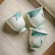 Buddha Stones Koi Fish Lotus Leaf Pattern Ceramic Teacup Kung Fu Tea Cup 65ml