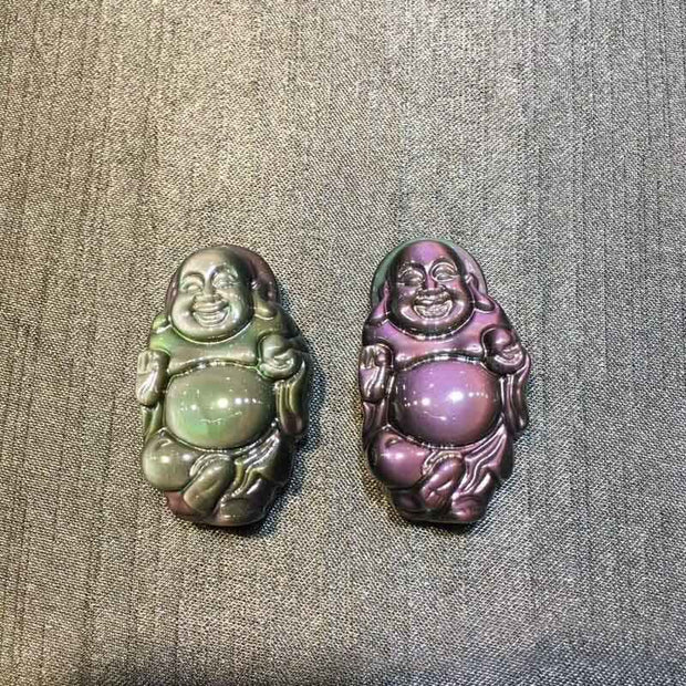 Natural Rainbow Obsidian Laughing Buddha Inner Peace Necklace Pendant Necklaces & Pendants BS 10