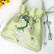 Buddha Stones Embroidered Flowers Wisteria Lily Cotton Linen Tote Crossbody Bag Shoulder Bag Handbag Crossbody Bag BS 21