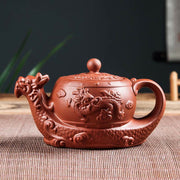 Buddha Stones Vintage Dragon Auspicious Clouds Purple Clay Ceramic Teapot