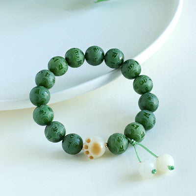 Buddha Stones Bodhi Seed Om Mani Padme Hum Carved Harmony Bracelet Bracelet BS Green Bodhi Seed(Wrist Circumference 14-16cm)
