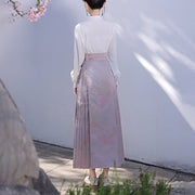 Buddha Stones Chinese Hanfu Pink Flying Crane Printed Horse Face Skirt Mamianqun 4
