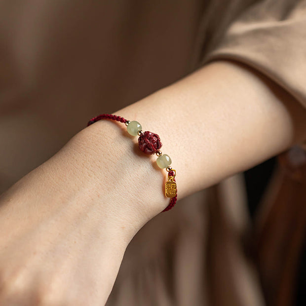 Buddha Stones Natural Cinnabar Chinese Zodiac Hetian Jade Fu Character Luck Rope Bracelet - image 11
