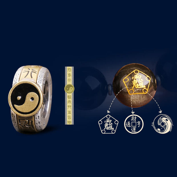 Buddha Stones 925 Sterling Silver Black Obsidian Gold Sheen Obsidian Silver Sheen Obsidian Yin Yang Protection Bracelet (Extra 35% Off | USE CODE: FS35) - image 9