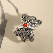 Buddha Stones 925 Sterling Silver Red Agate Butterfly Self-acceptance Ring Earrings Set Bracelet Necklaces & Pendants BS 3