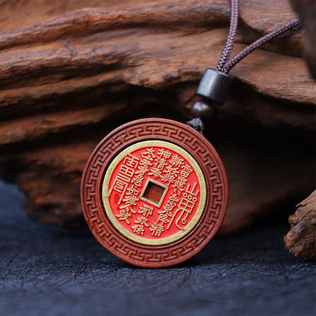 Buddha Stones Lightning Struck Jujube Wood Yin Yang Bagua Mountain Ghosts Spend Money Protection Necklace Pendant Necklaces & Pendants BS 4