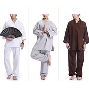 Buddha Stones Meditation Prayer V-neck Design Cotton Linen Spiritual Zen Practice Yoga Clothing Men's Set Clothes BS 17