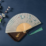 Buddha Stones Lotus Begonia Flower Jasmine Handheld Silk Bamboo Folding Fan 21cm 12