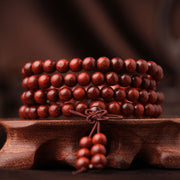 Buddha Stones Tibetan Small Leaf Red Sandalwood 108 Beads Mala Meditation Bracelet Mala Bracelet BS main