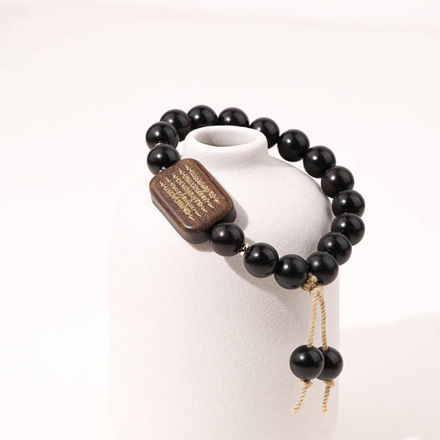 Buddha Stones Ebony Wood Scripture Engraved Peace Bracelet