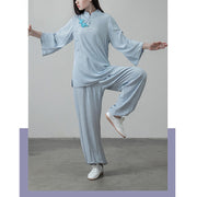 Buddha Stones 2Pcs Tang Suit Frog-Button Shirt Top Pants Meditation Tai Chi Cotton Linen Women's Set Women's Meditation Cloth BS 12