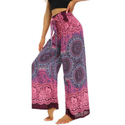 Buddha Stones Bohemian Mandala Flower Lace-up Wide Leg Pants Women's Yoga Pants