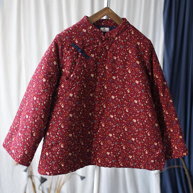 Buddha Stones Flowers Cotton Linen Jacket Shirt Chinese Northeast Style Winter Clothing  70
