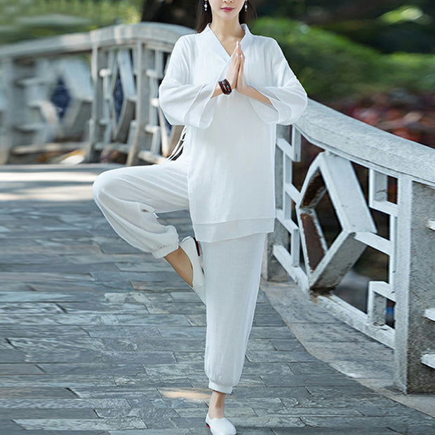 Buddha Stones Yoga Cotton Linen Clothing Uniform Meditation Zen Practice Women's Set Clothes BS 15