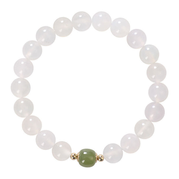 Buddha Stones Natural White Agate Jade Luck Bracelet