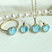 Buddha Stones 925 Sterling Silver Plated Gold Turquoise Protection Ring Earrings Necklace Pendant Set