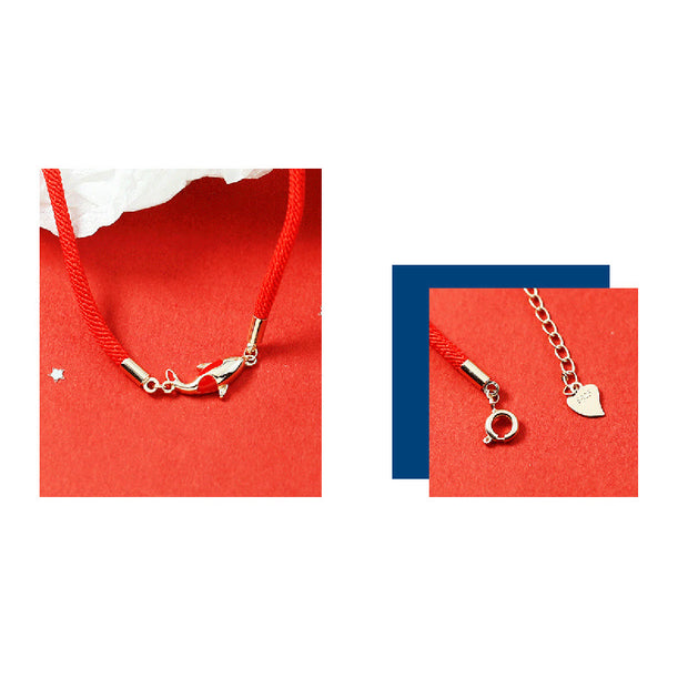 Buddha Stones Copper Koi Fish Wealth Necklace Pendant Red Rope Bracelet Earrings Set