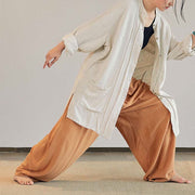 Buddha Stones Plain Long Sleeve Coat Jacket Top Wide Leg Pants Zen Tai Chi Yoga Meditation Clothing Clothes BS 31