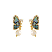 Buddha Stones 18K Gold Plated Copper Pearl Butterfly Love Stud Earrings 6