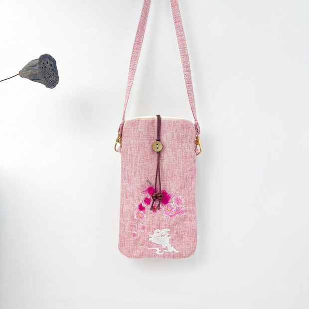 Buddha Stones Small Embroidered Flowers Crossbody Bag Shoulder Bag Cellphone Bag 11*20cm 35