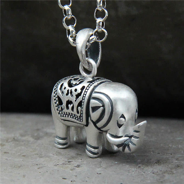 Buddha Stones 990 Sterling Silver Elephant Strength Necklace Pendant