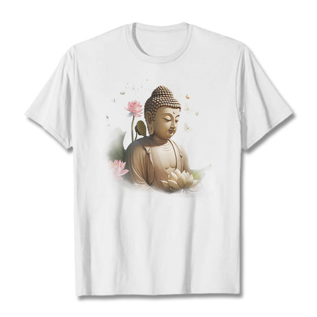 Buddha Stones Lotus Butterfly Meditation Buddha Tee T-shirt T-Shirts BS White 2XL