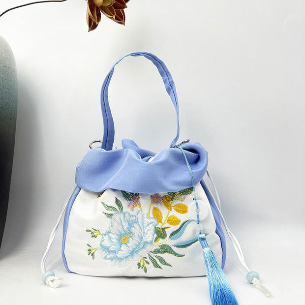 Buddha Stones Suzhou Embroidery Camellia Magnolia Peony Lotus Silk Tote Crossbody Bag Shoulder Bag Handbag 16