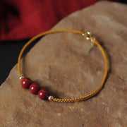 Buddha Stones 14K Gold Plated Natural Cinnabar Blessing String Braided Bracelet Bracelet BS 1