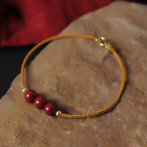 Buddha Stones 14K Gold Plated Natural Cinnabar Blessing String Braided Bracelet