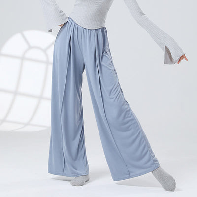 Buddha Stones Solid Color Loose Wide Leg Pants Dance Women's Yoga Pants Wide Leg Pants BS Blue XL(Waist 69cm/Hips 133cm/Length 104cm)